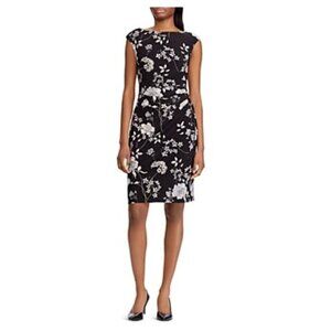 Lauren Ralph Lauren Black Floral Print Sleeveless Dress Size 10 8956 NWT Ruched